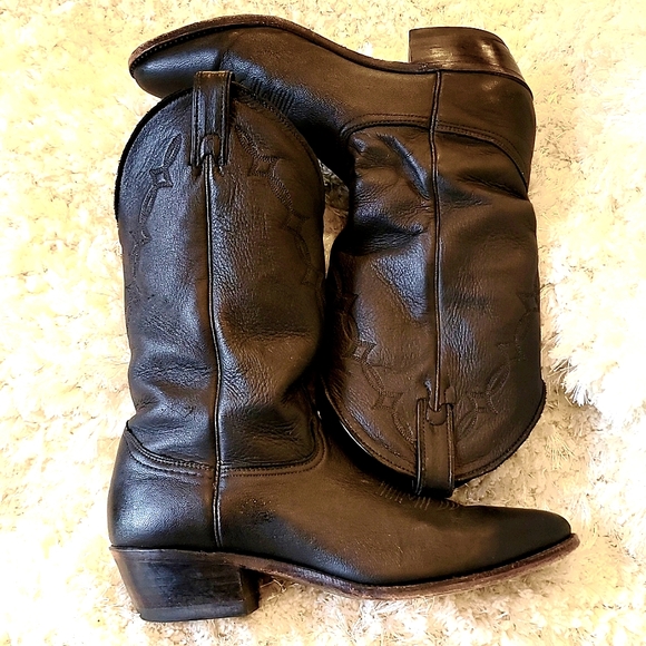 Abilene Black Leather Western Cowboy Boots - Picture 2 of 6